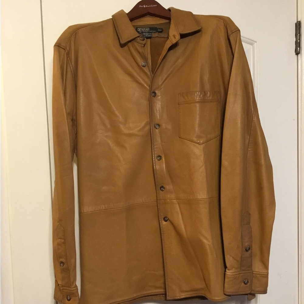 Ralph Lauren/vintage Ralph Lauren Men Leather Shirt tan XL